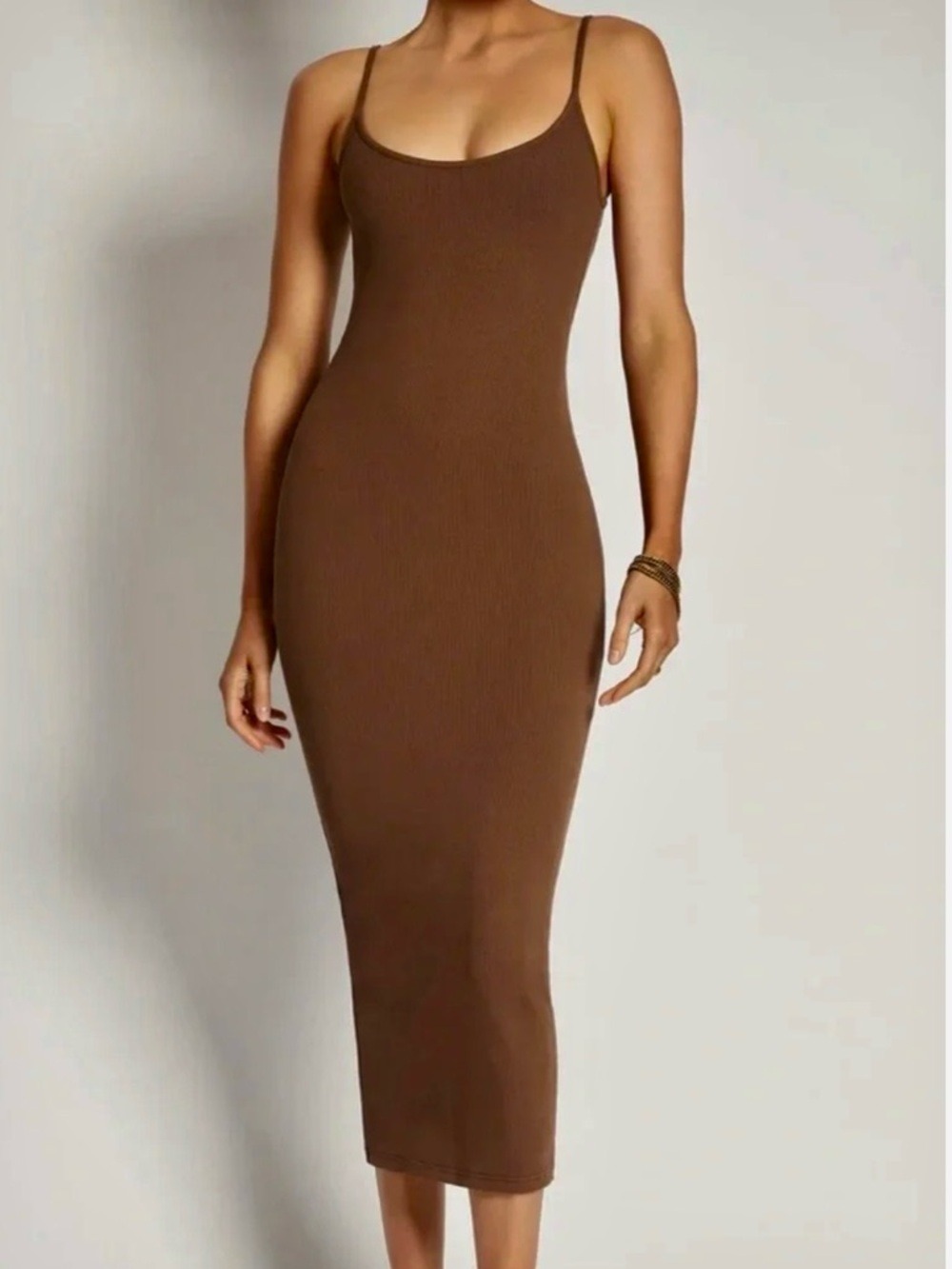 Meshki Alexis Ribbed Cami Midi DressBodycon Brown size small